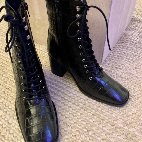 ASOS black croc lace-up boots - Picture 5 of 5